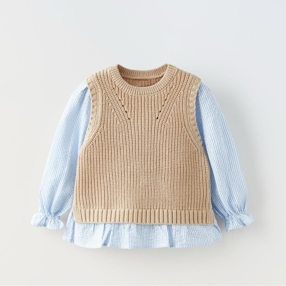 Zara • 2-3 Years • one piece Sweater Vest Searsucker Shirt - Picture 1 of 5